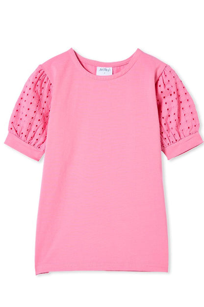 Pink Broderie Sleeve Tee