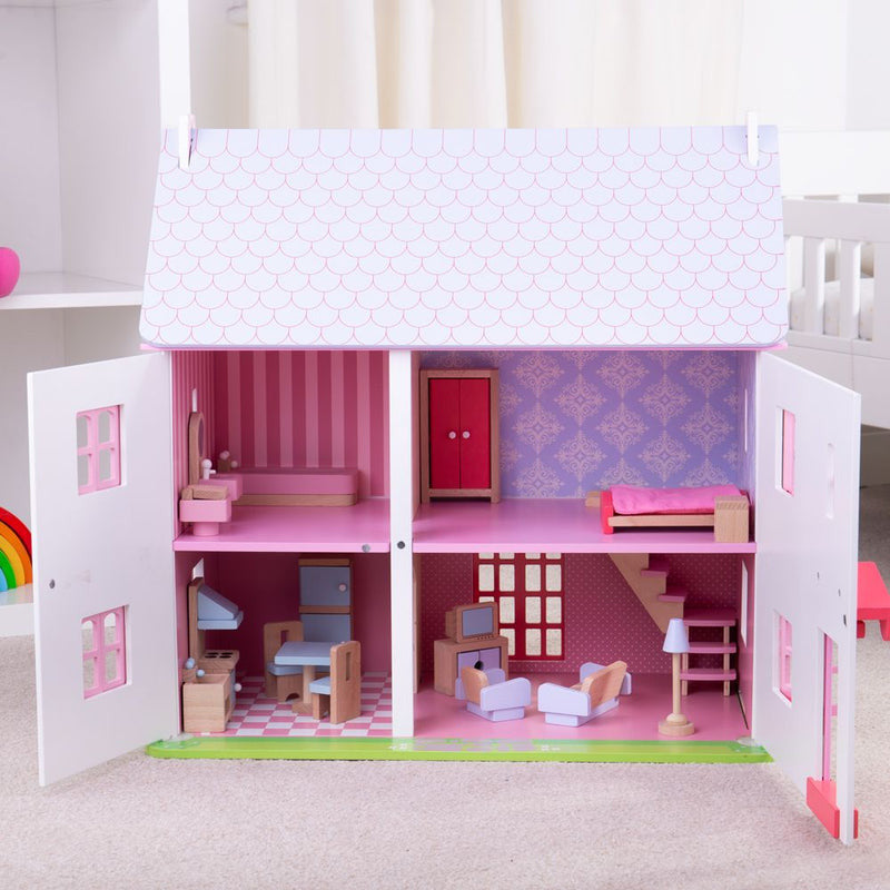 Bigjigs - Rose Cottage Dolls House (Furnished)