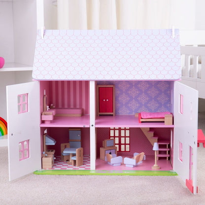 Bigjigs - Rose Cottage Dolls House (Furnished)