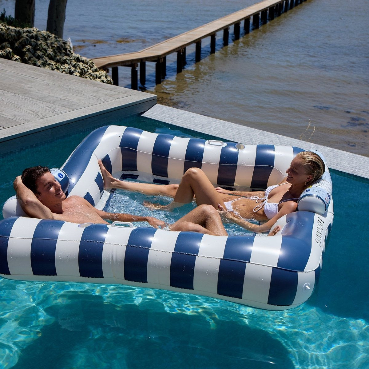Sunnylife - Luxe Twin Hammock Float - Le Weekend Navy Stripe