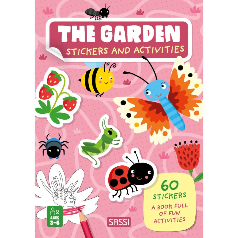 Sassi Stickers and Activities Book The Garden featuring colouring pages, mazes, garden animals and 60 reusable stickers