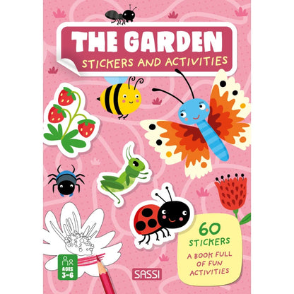 Sassi Stickers and Activities Book The Garden featuring colouring pages, mazes, garden animals and 60 reusable stickers