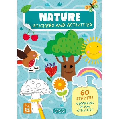 Sassi Stickers & Activities Book Nature featuring 24 activity pages with colouring, puzzles, wildlife scenes and 60 colourful stickers
