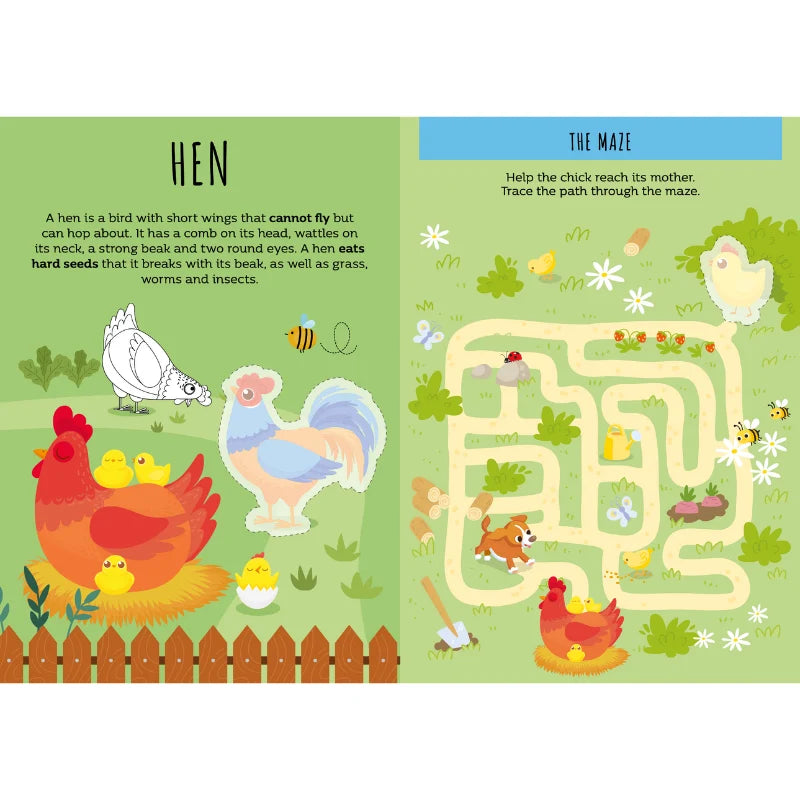 Sassi Stickers & Activities Book The Farm featuring 24 activity pages with farm animals, colouring, puzzles and 60 colourful stickers