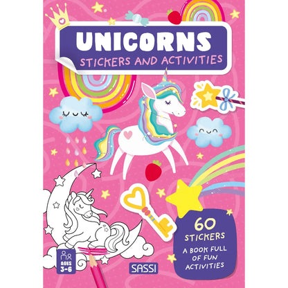 Sassi Stickers and Activities Book Unicorns featuring magical unicorns, colouring pages, puzzles and 60 colourful stickers