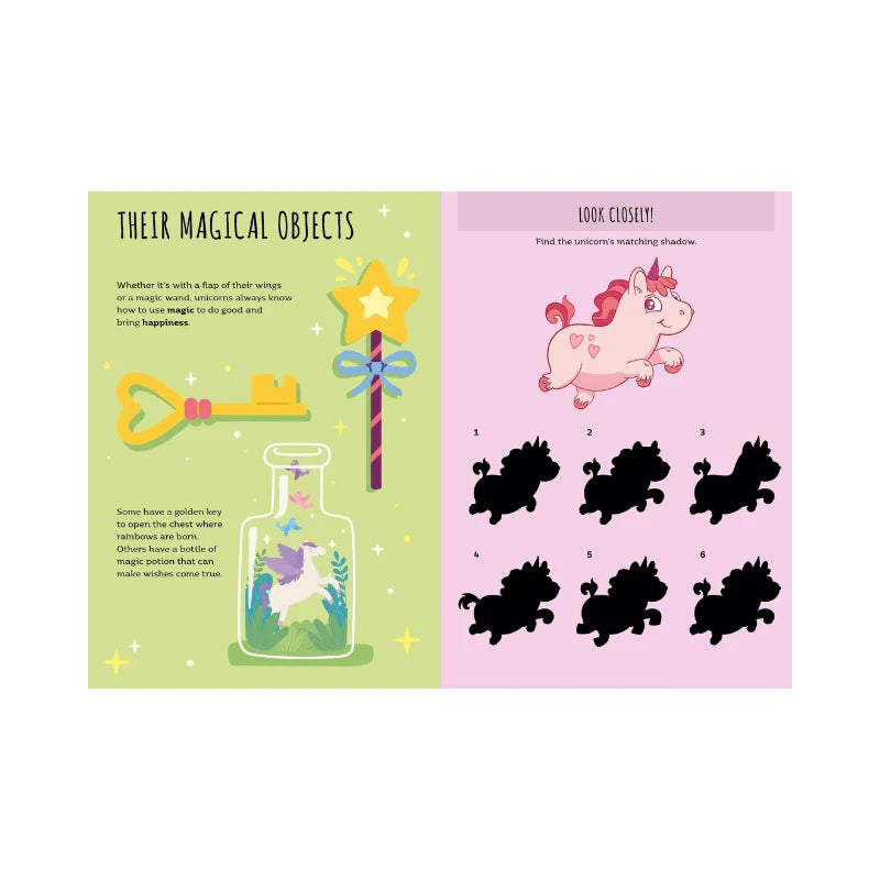 Sassi Stickers and Activities Book Unicorns featuring magical unicorns, colouring pages, puzzles and 60 colourful stickers
