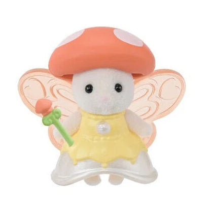 Sylvanian Families Mushroom Fairy figure with fairy wings and mushroom hat holding a flower wand