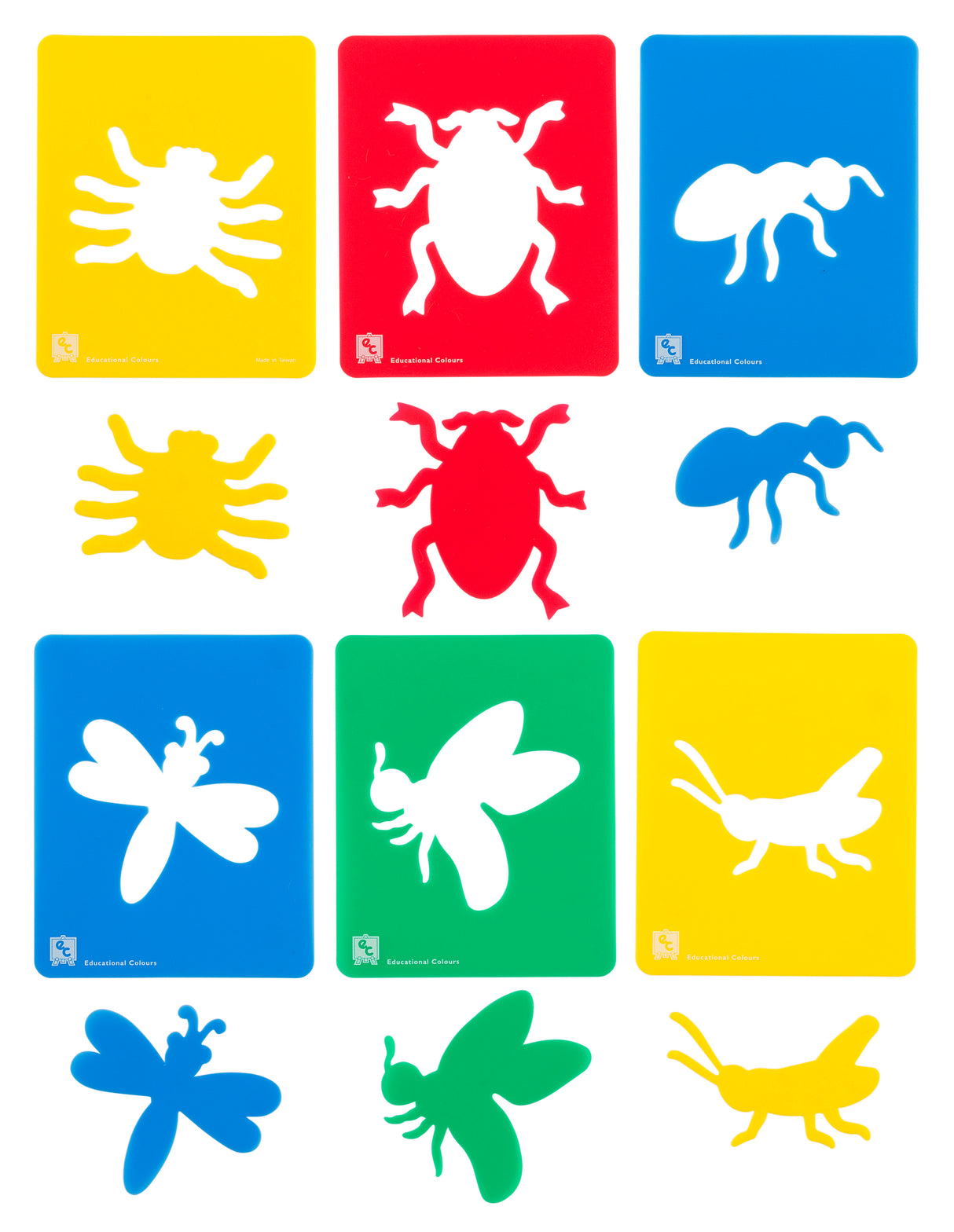 Educational Colours Insects Stencils - 6 pack