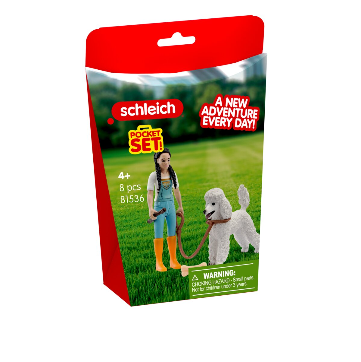 Schleich pocket set packaging with a girl and dog on a grassy field
