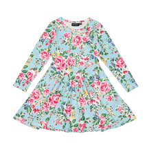 Rock Your Baby - Blue Garden Waisted Dress (sizes 2-7)