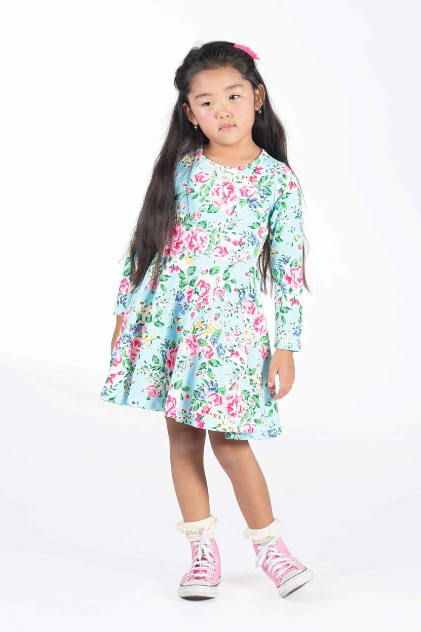 Rock Your Baby - Blue Garden Waisted Dress (sizes 2-7)