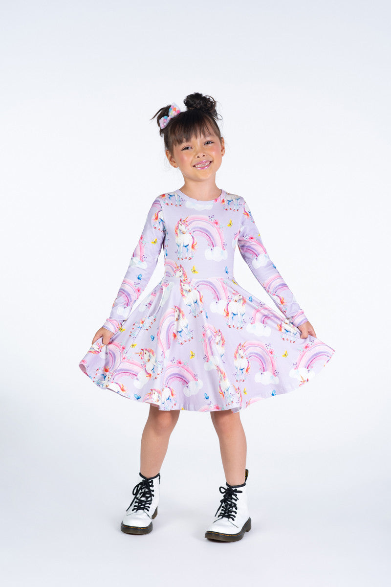 Rock Your Baby - Dreamscapes Long Sleeve Waisted Dress (sizes 8-12)