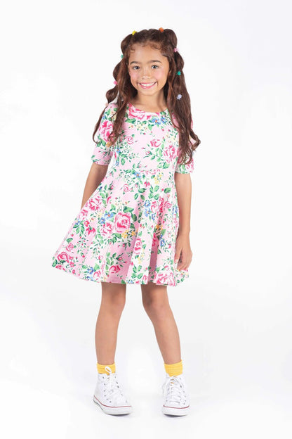 Rock Your Baby - Pink Garden Mabel Waisted Dress (sizes 8-12)