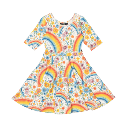 Rock Your Baby - Rainbows and Flowers Mabel Waisted Dress (sizes 2-7)