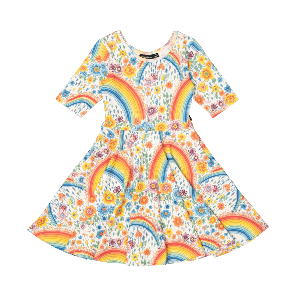 Rock Your Baby - Rainbows and Flowers Mabel Waisted Dress (sizes 8-12)