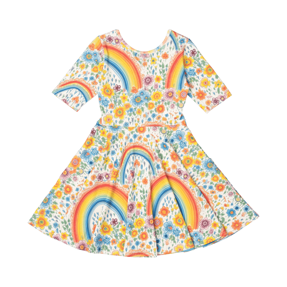Rock Your Baby - Rainbows and Flowers Mabel Waisted Dress (sizes 2-7)