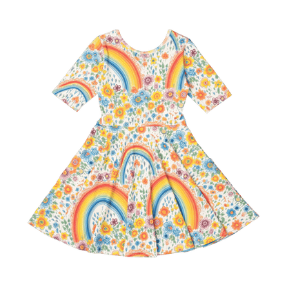 Rock Your Baby - Rainbows and Flowers Mabel Waisted Dress (sizes 8-12)