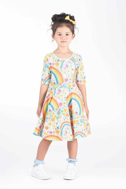Rock Your Baby - Rainbows and Flowers Mabel Waisted Dress (sizes 8-12)