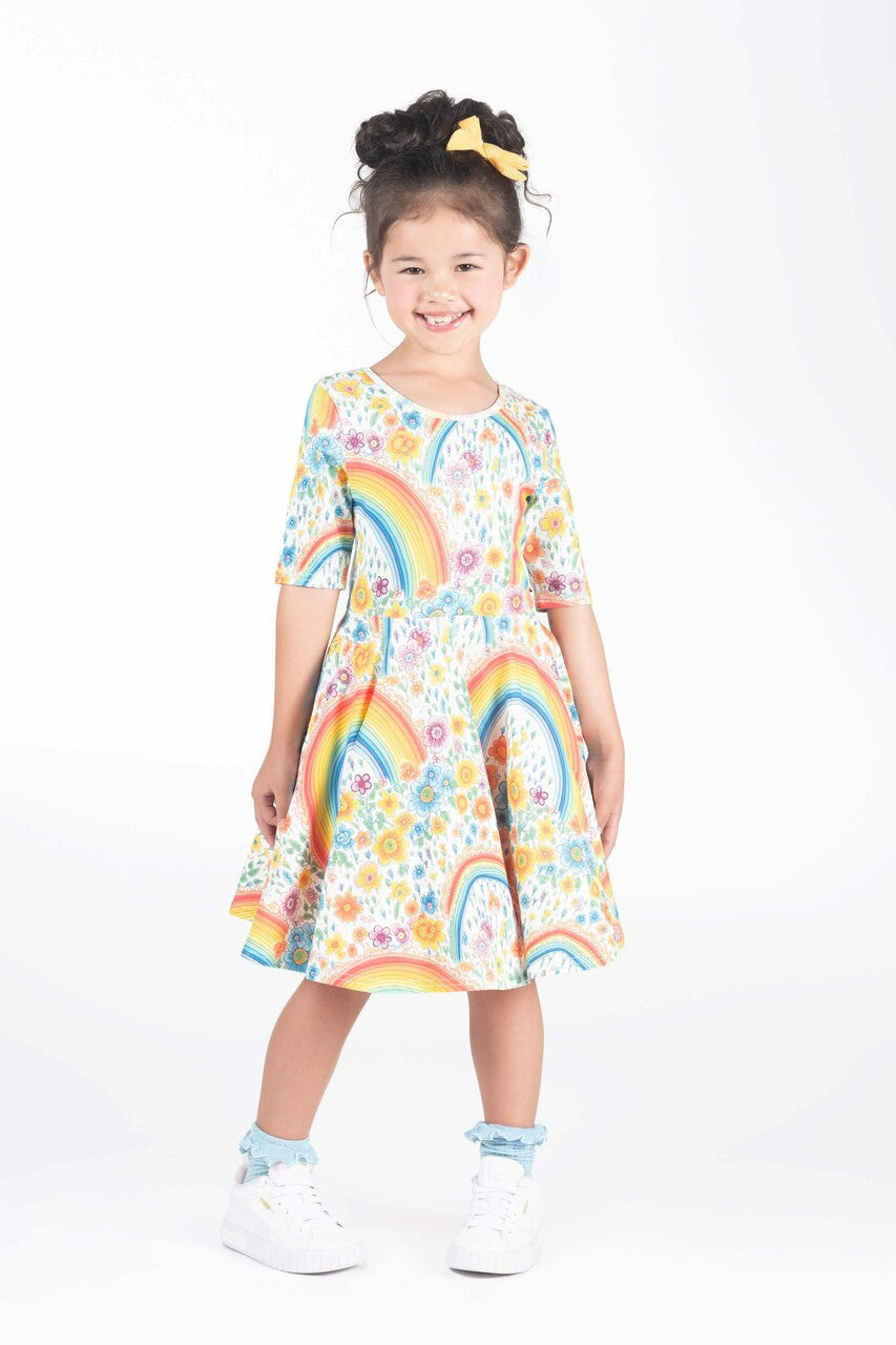 Rock Your Baby - Rainbows and Flowers Mabel Waisted Dress (sizes 8-12)