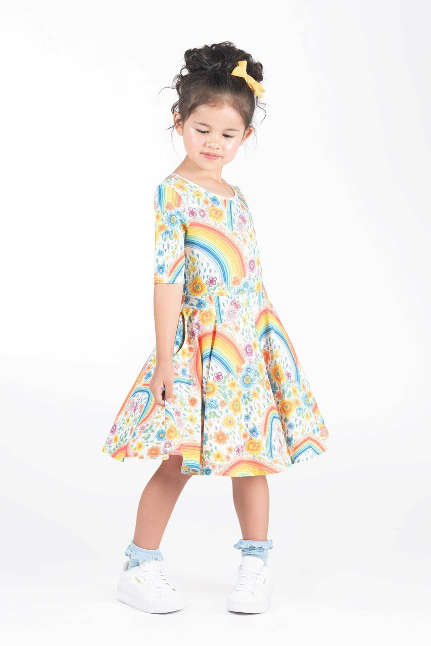 Rock Your Baby - Rainbows and Flowers Mabel Waisted Dress (sizes 2-7)