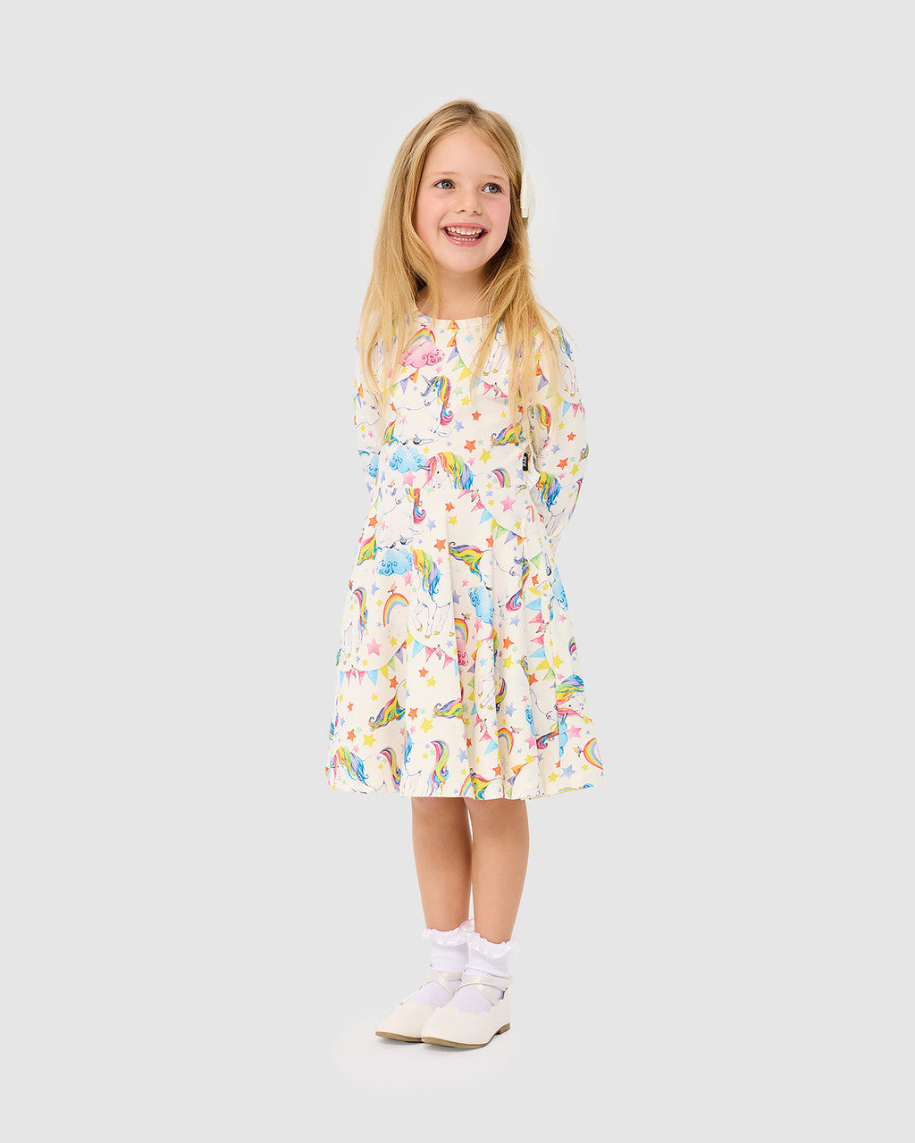 Rock Your Baby - Unicorn Flags Long Sleeve Waisted Dress