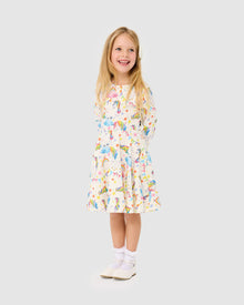 Rock Your Baby - Unicorn Flags Long Sleeve Waisted Dress