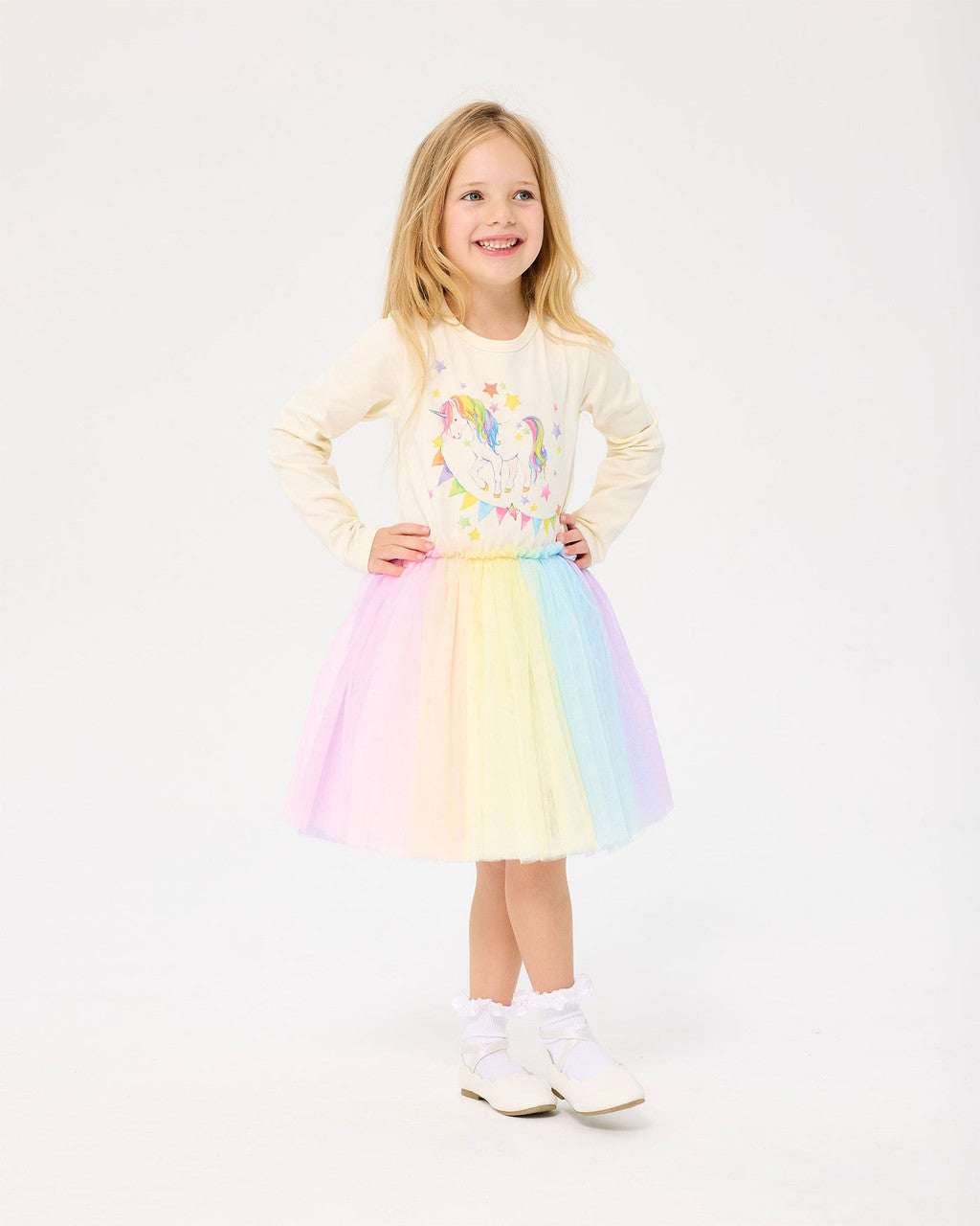 Rock Your Baby - Unicorn Flags Long Sleeve CIRCUS Dress