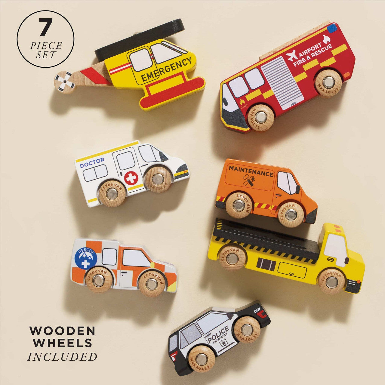Le Toy Van - Emergency Helicopter & Rescue Cars - 7 Piece