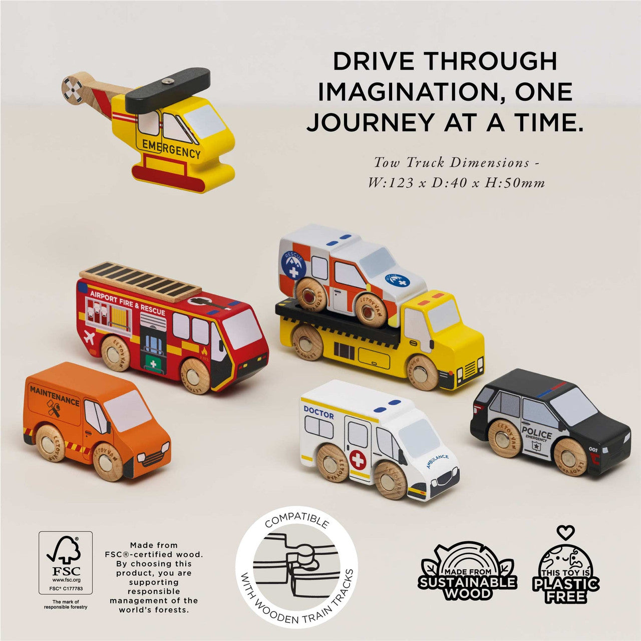 Le Toy Van - Emergency Helicopter & Rescue Cars - 7 Piece