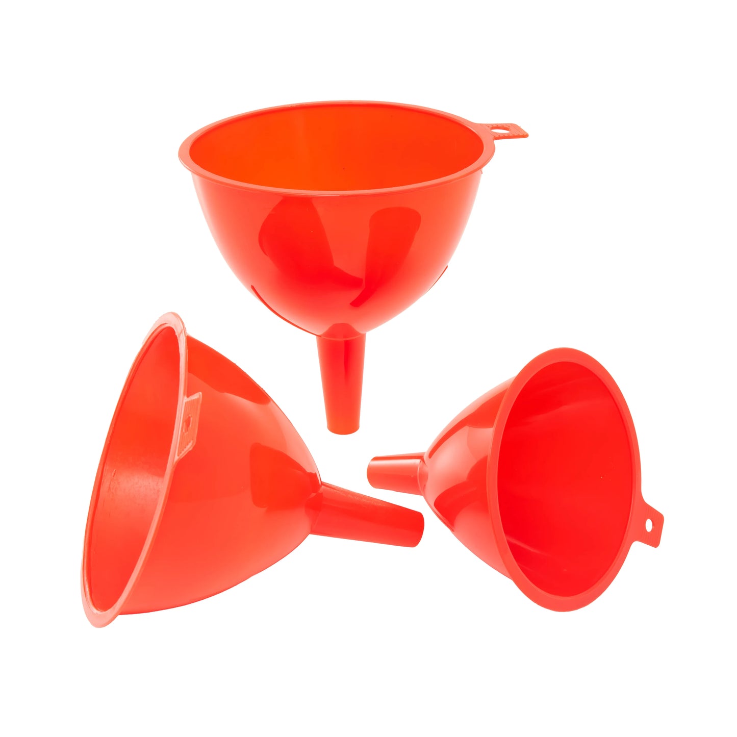 Three red funnels on a white background