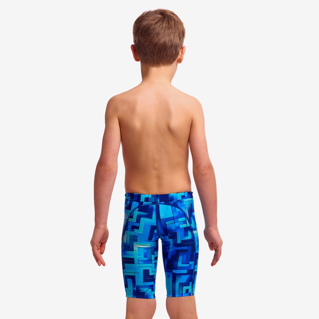 Funky Trunks You Blued toddler boys Miniman jammers in blue print, shown from the front