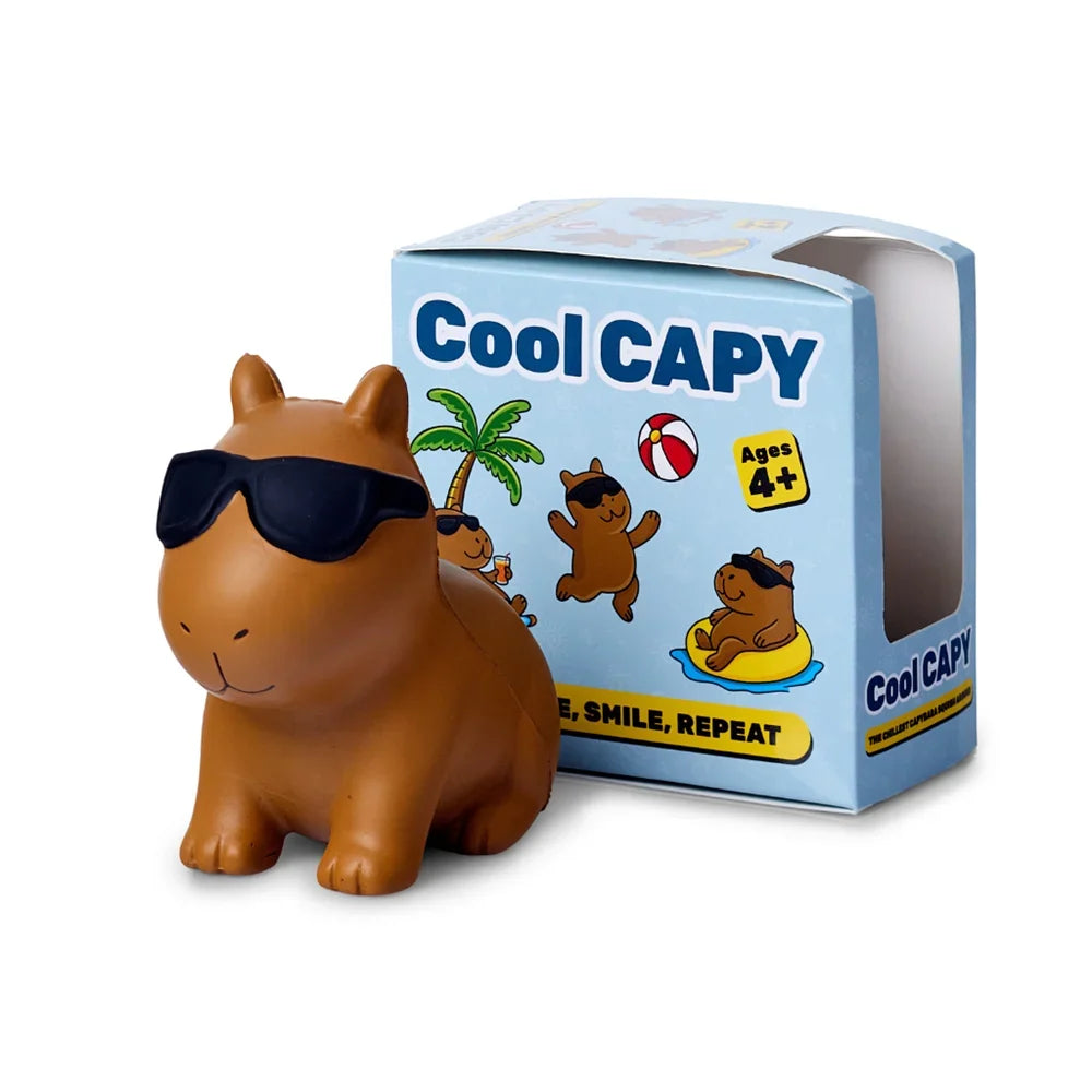 Soft brown capybara squishy toy with rounded ears and calm expression, shown on a white background