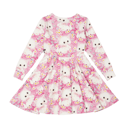 White Kitten Long Sleeve Waisted Dress