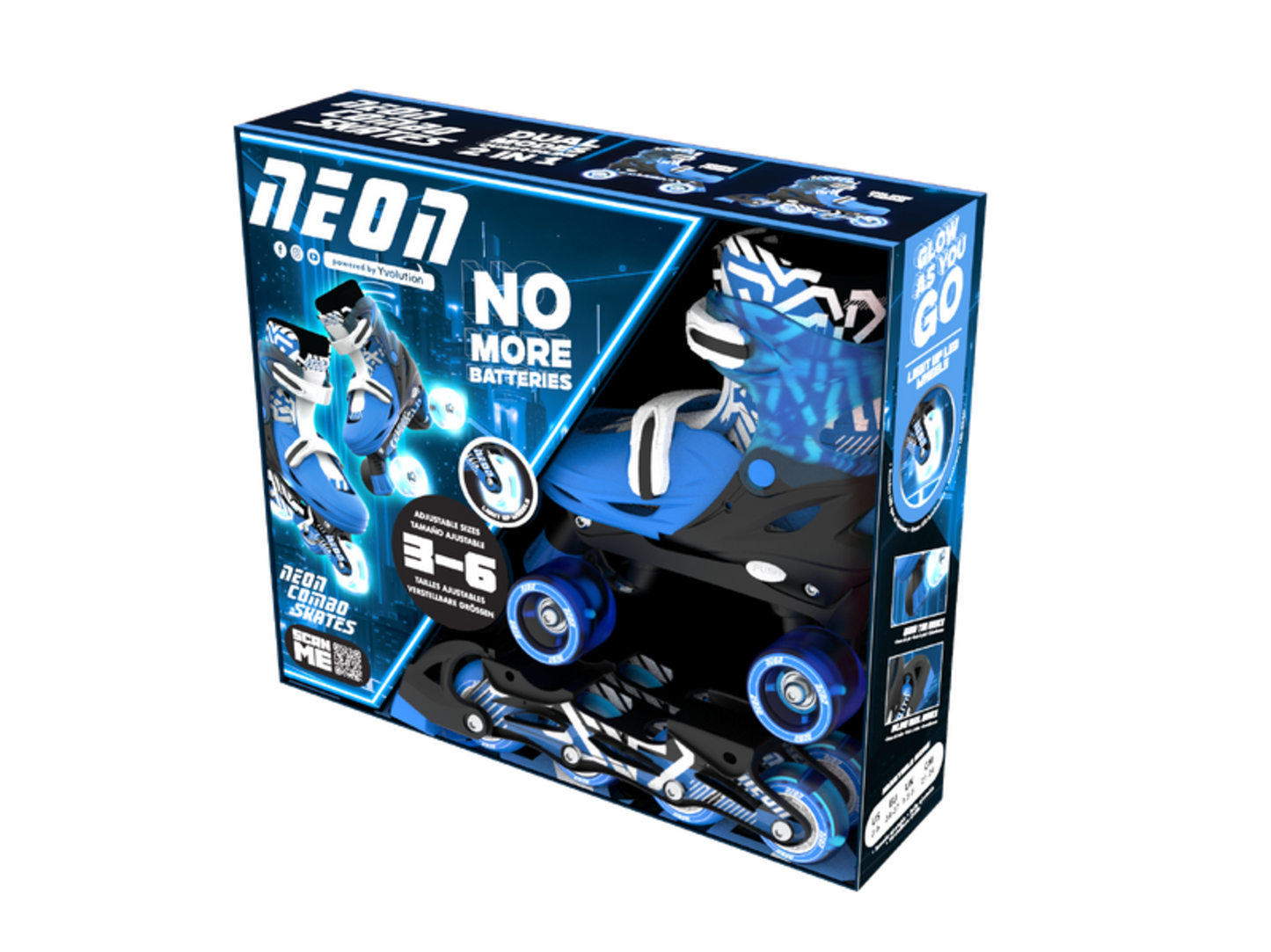 Yvolution Neon Combo Skates Kaleidoscope 2-in-1 adjustable inline and quad roller skates with LED light-up wheels