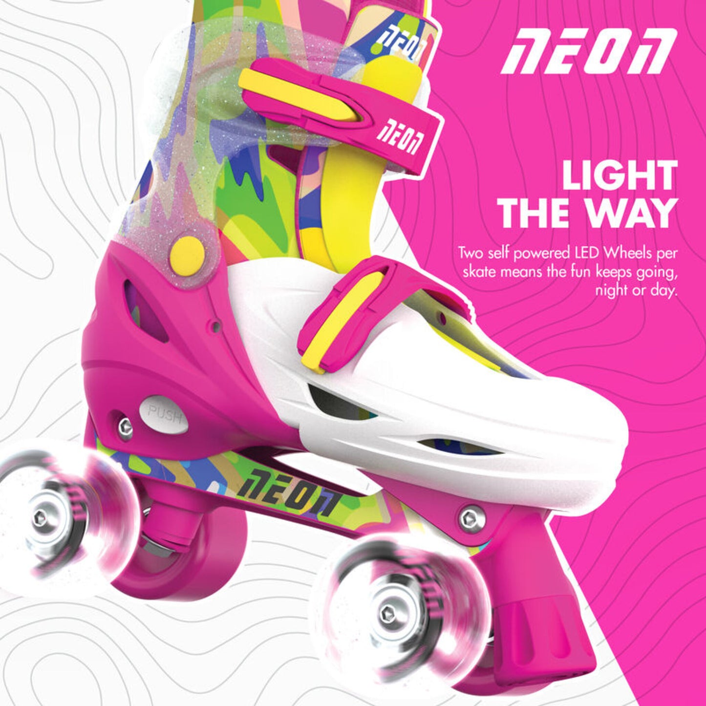 Yvolution Neon Combo Skates Kaleidoscope 2-in-1 adjustable inline and quad roller skates with LED light-up wheels
