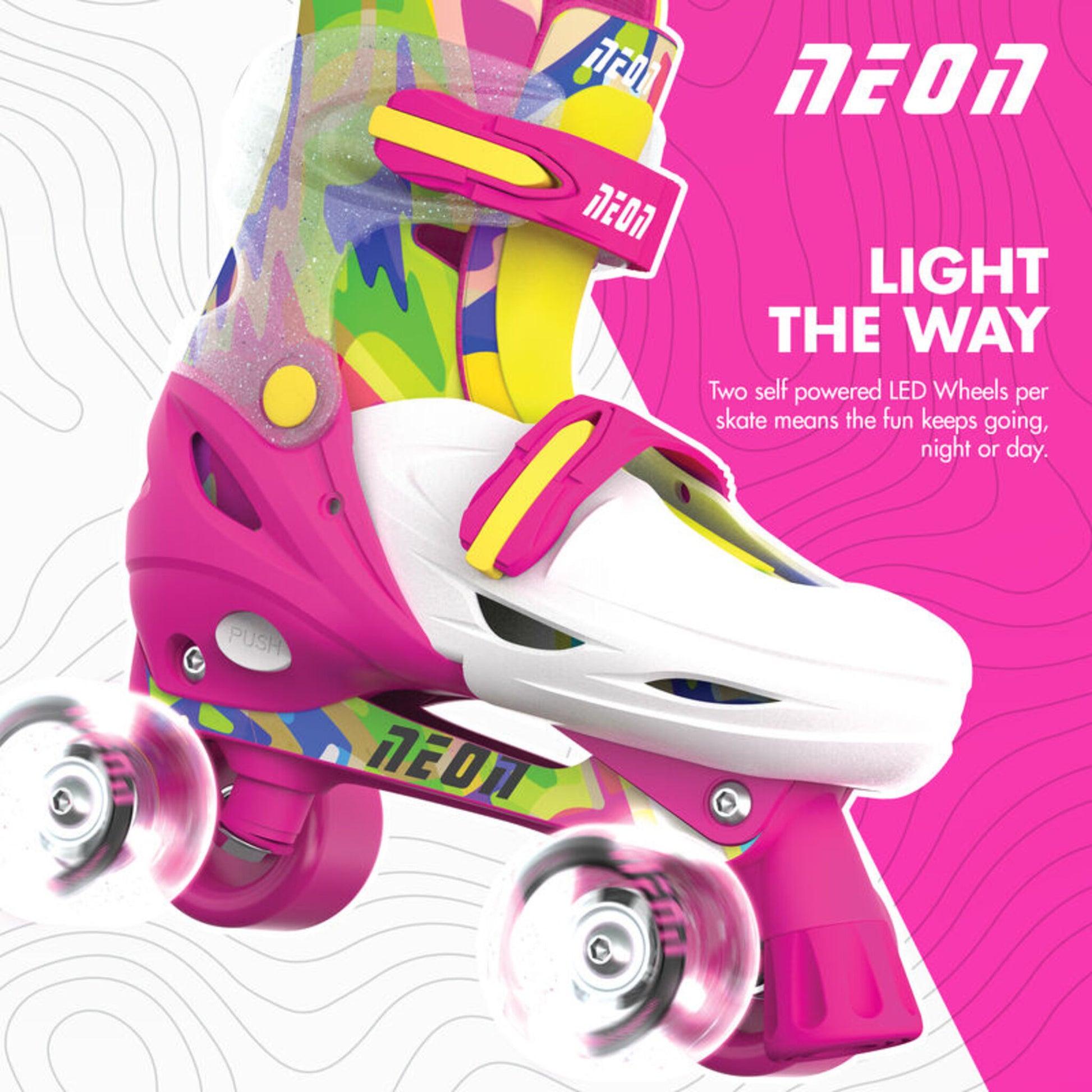 Yvolution Neon Combo Skates Kaleidoscope 2-in-1 adjustable inline and quad roller skates with LED light-up wheels