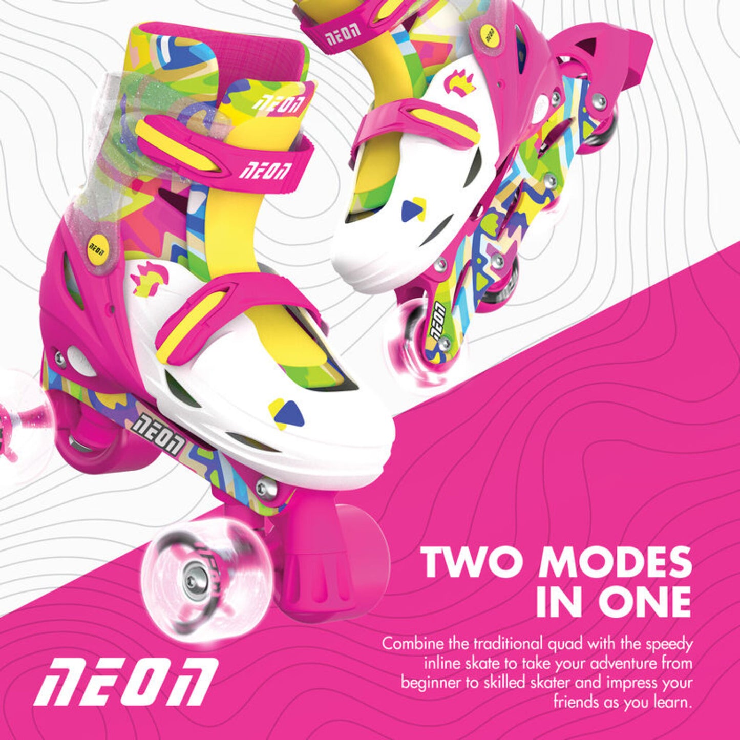 Yvolution Neon Combo Skates Kaleidoscope 2-in-1 adjustable inline and quad roller skates with LED light-up wheels