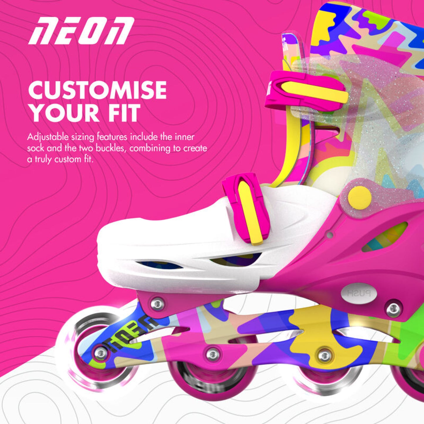 Yvolution Neon Combo Skates Kaleidoscope 2-in-1 adjustable inline and quad roller skates with LED light-up wheels