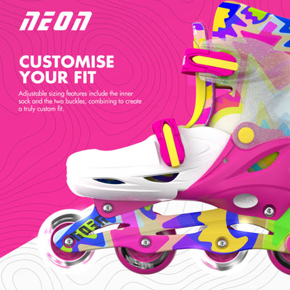 Yvolution Neon Combo Skates Kaleidoscope 2-in-1 adjustable inline and quad roller skates with LED light-up wheels