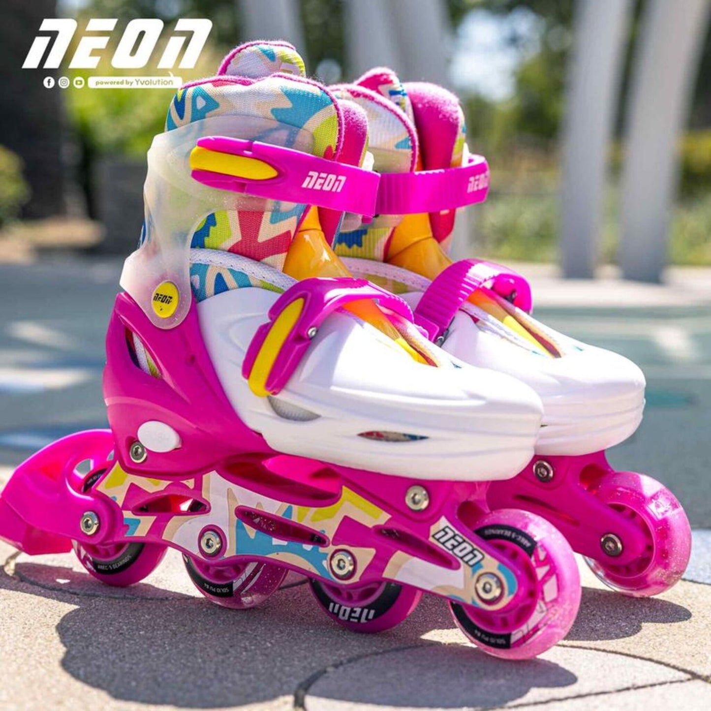 Yvolution Neon Combo Skates Kaleidoscope 2-in-1 adjustable inline and quad roller skates with LED light-up wheels