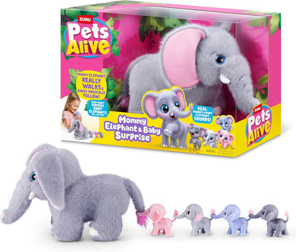 ZURU Pets Alive Mommy Elephant and Baby Surprise interactive walking elephant toy with surprise baby elephants and realistic sounds