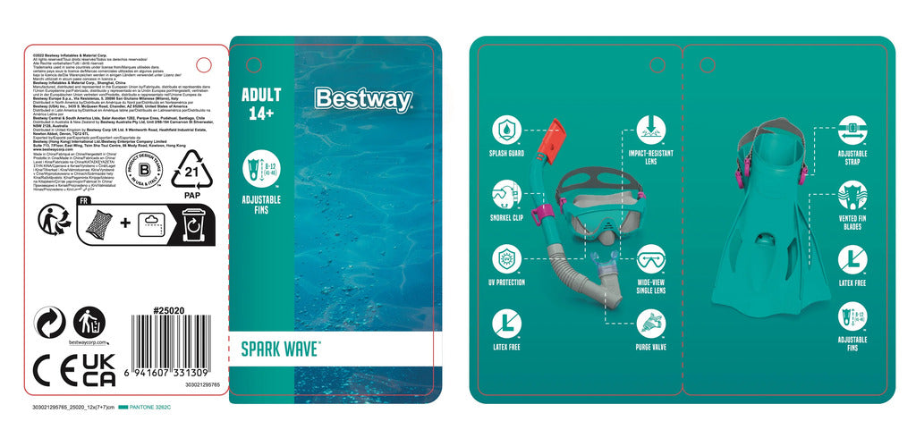 Bestway Spark Wave adult snorkel set with wide-view mask, comfort snorkel and vented swim fins