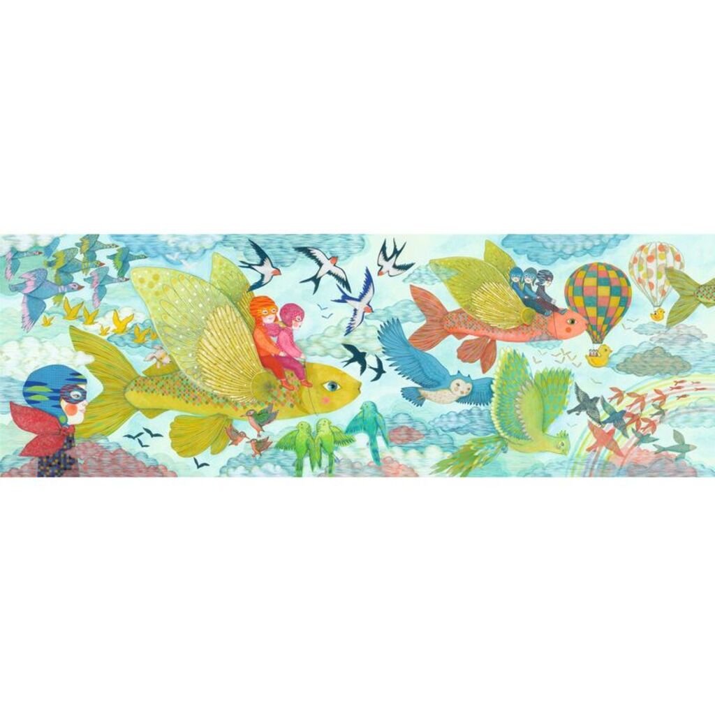 long format Djeco Gallery puzzle displayed as colourful artwork showing the imaginative After the Rain scene