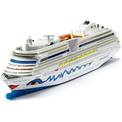 Side profile of the Siku AIDA cruise ship model showing the hull shape and layered decks reproduced to scale