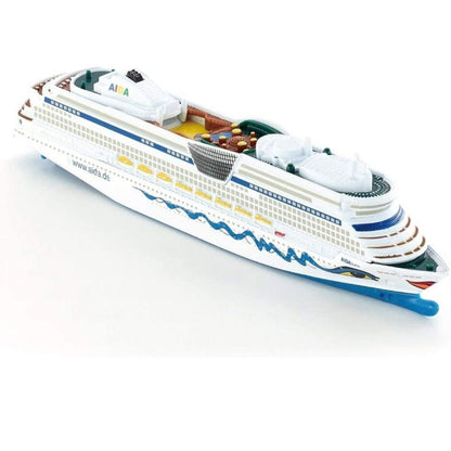 Bow view of the die-cast AIDA cruise ship model from Siku, a compact display piece for ship lovers