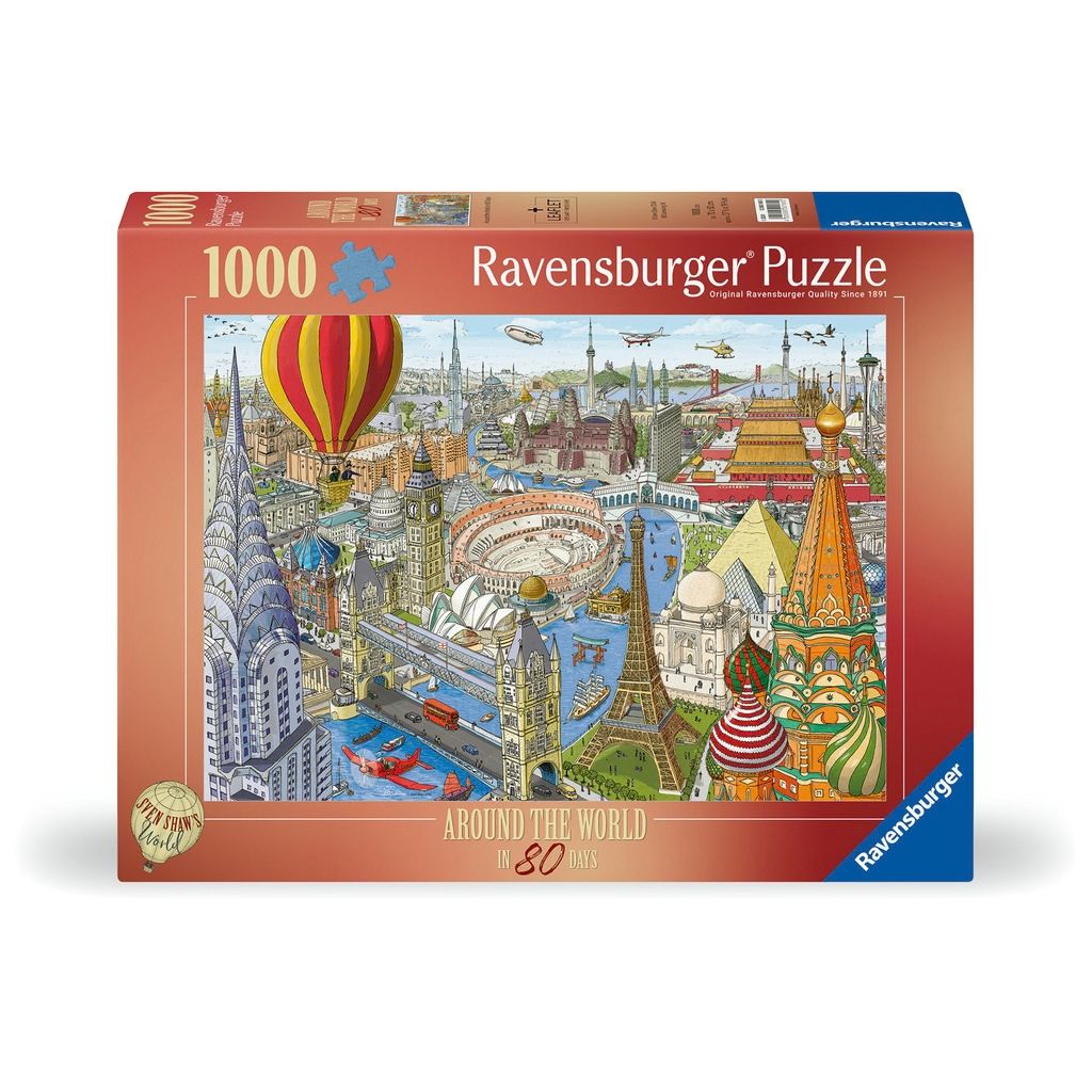 Ravensburger Around the World in 80 Days 1000 piece puzzle box inspired by Jules Verne's adventure novel