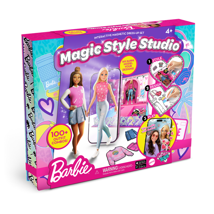 Barbie Magic Style Studio fashion design play set with magnetic outfits and markers