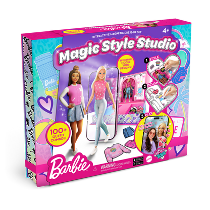 Barbie Magic Style Studio fashion design play set with magnetic outfits and markers