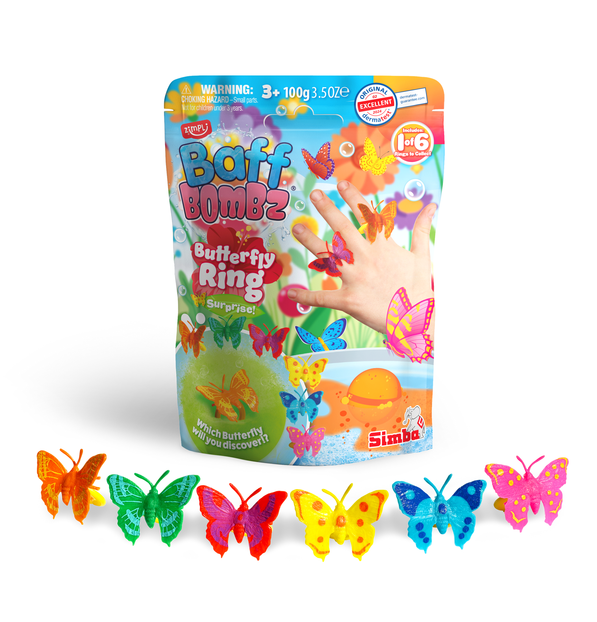 Zimpli Kids Baff Bombz Butterfly Ring Surprise 7321 fizzing bath bomb with hidden collectible butterfly ring