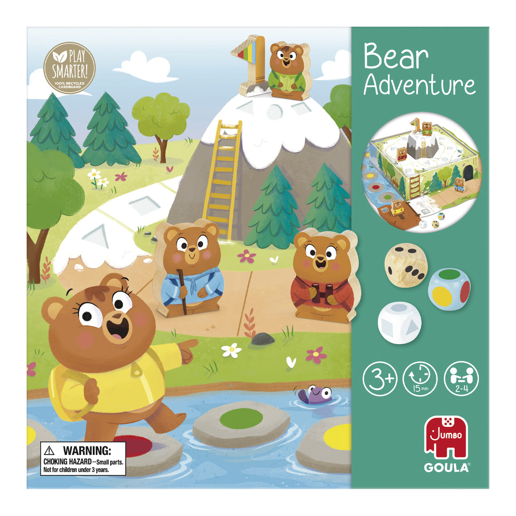 Full contents of the Goula Bear Adventure board game unpacked and arranged together